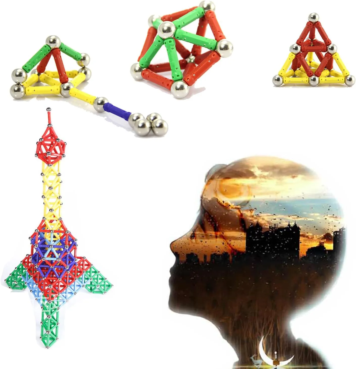 206Pcs Magnetic Building Sticks Blocks, Magnet Educational Toys STEM Toys for Kids and Adult, 3D Construction Building Toy with Storage Bag