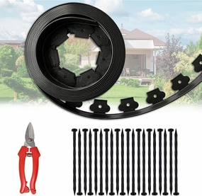 20 ft Fence Edging for Landscaping Include Garden Pruning Scissors,20 Spikes,20 ft Lawn Edging Edging for Landscaping Edging and Garden Edging and Garden Border(Black-20ft)