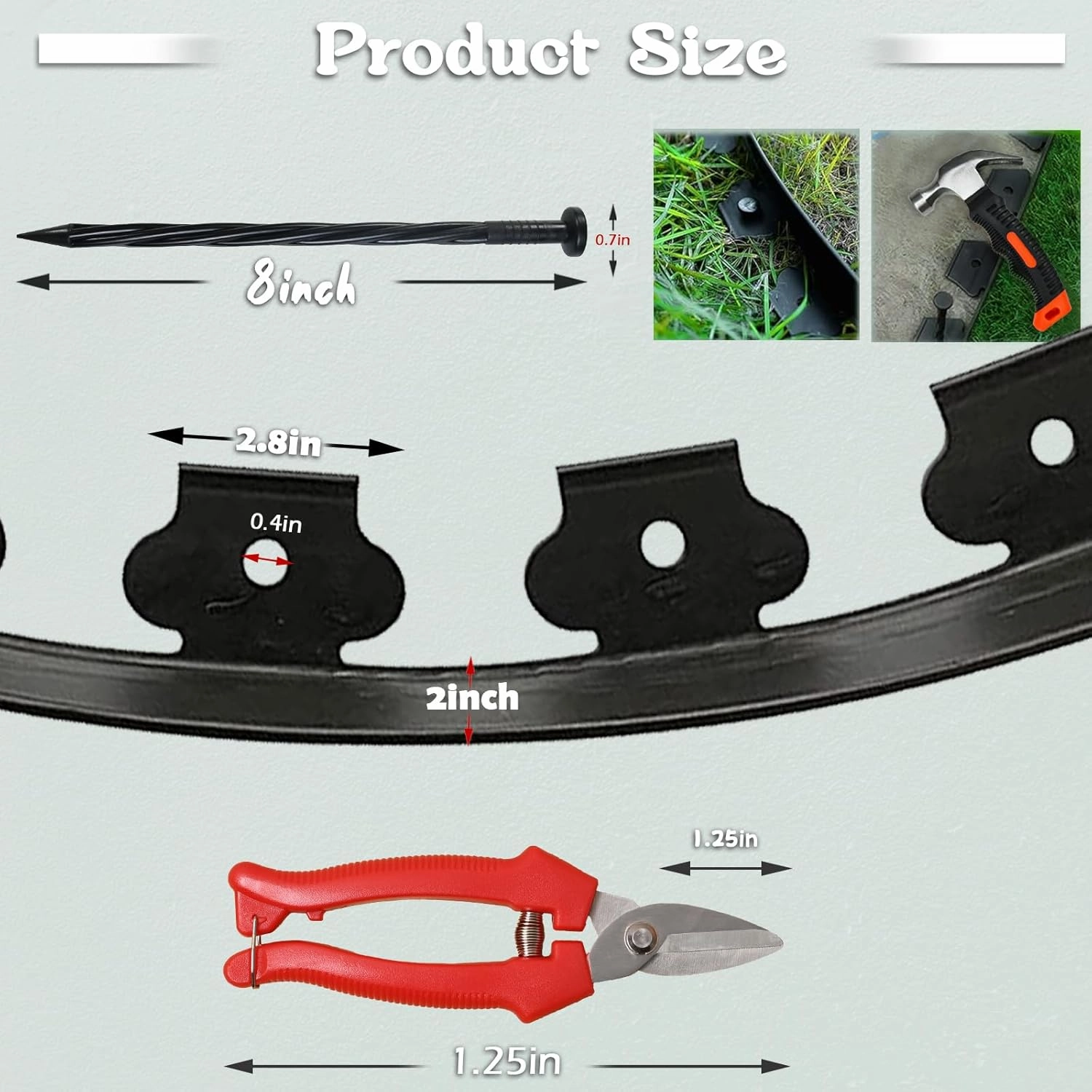 20 ft Fence Edging for Landscaping Include Garden Pruning Scissors,20 Spikes,20 ft Lawn Edging Edging for Landscaping Edging and Garden Edging and Garden Border(Black-20ft)