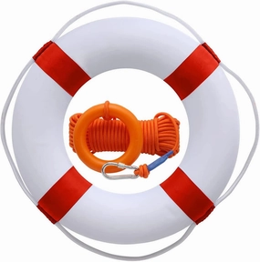 20 Inch / 50cm Pool Safety Life Preserver Throw Ring Buoy- Swim Foam Rings for Swimming Pool Wall Decoration with 98.4FT Water Floating Lifesaving Rope
