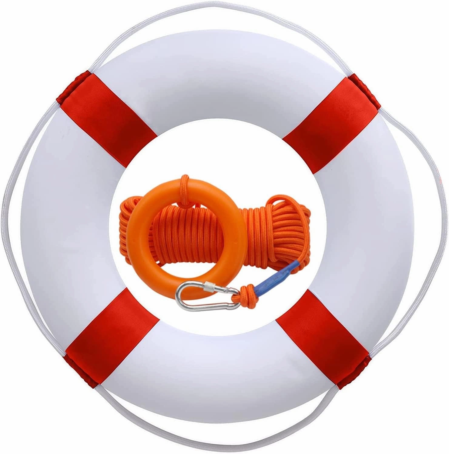 20 Inch / 50cm Pool Safety Life Preserver Throw Ring Buoy- Swim Foam Rings for Swimming Pool Wall Decoration with 98.4FT Water Floating Lifesaving Rope
