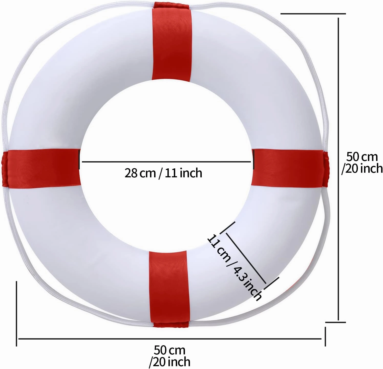 20 Inch / 50cm Pool Safety Life Preserver Throw Ring Buoy- Swim Foam Rings for Swimming Pool Wall Decoration with 98.4FT Water Floating Lifesaving Rope