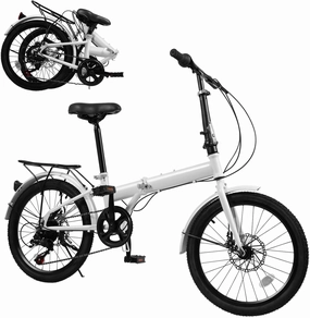 20inch Folding Bike 7 Speed Folding Bicycle City Carbon Steel Bicycle for Adults Foldable Bicycle with Adjustable Seats, Disc Brake & PU Foam for Exercising(Iron T-Shape) | US Stock