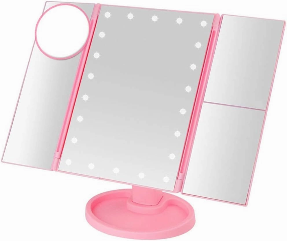 22 LED Makeup Mirror Touch Screen Table Mirror with Light 3 Fold Adjustable Vanity Cosmetic Mirrors USB Dual Power Supply 3X/10X (Color :)