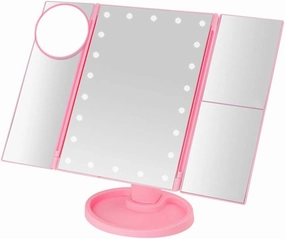 22 LED Makeup Mirror Touch Screen Table Mirror with Light 3 Fold Adjustable Vanity Cosmetic Mirrors USB Dual Power Supply 3X/10X (Color :)