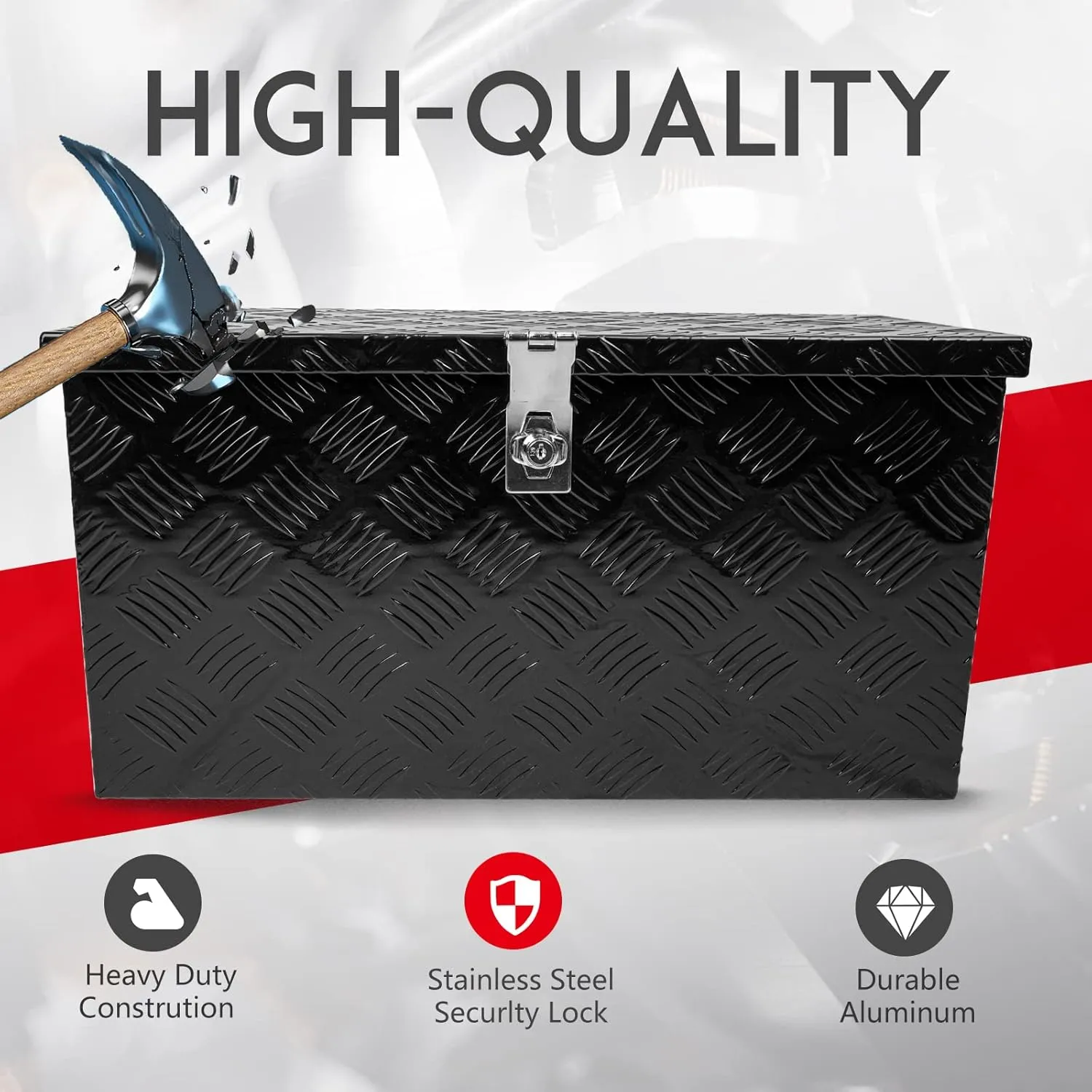 24 Inch Tool Box Flatbox Truck Bed Toolbox,RV Storage Organizer,Truck Tools Chest Box With Side Handle & Lock Key Compatible with Trailer Pickup,Black Aluminum 5 BarTread ToolBox(24"x10"x11")