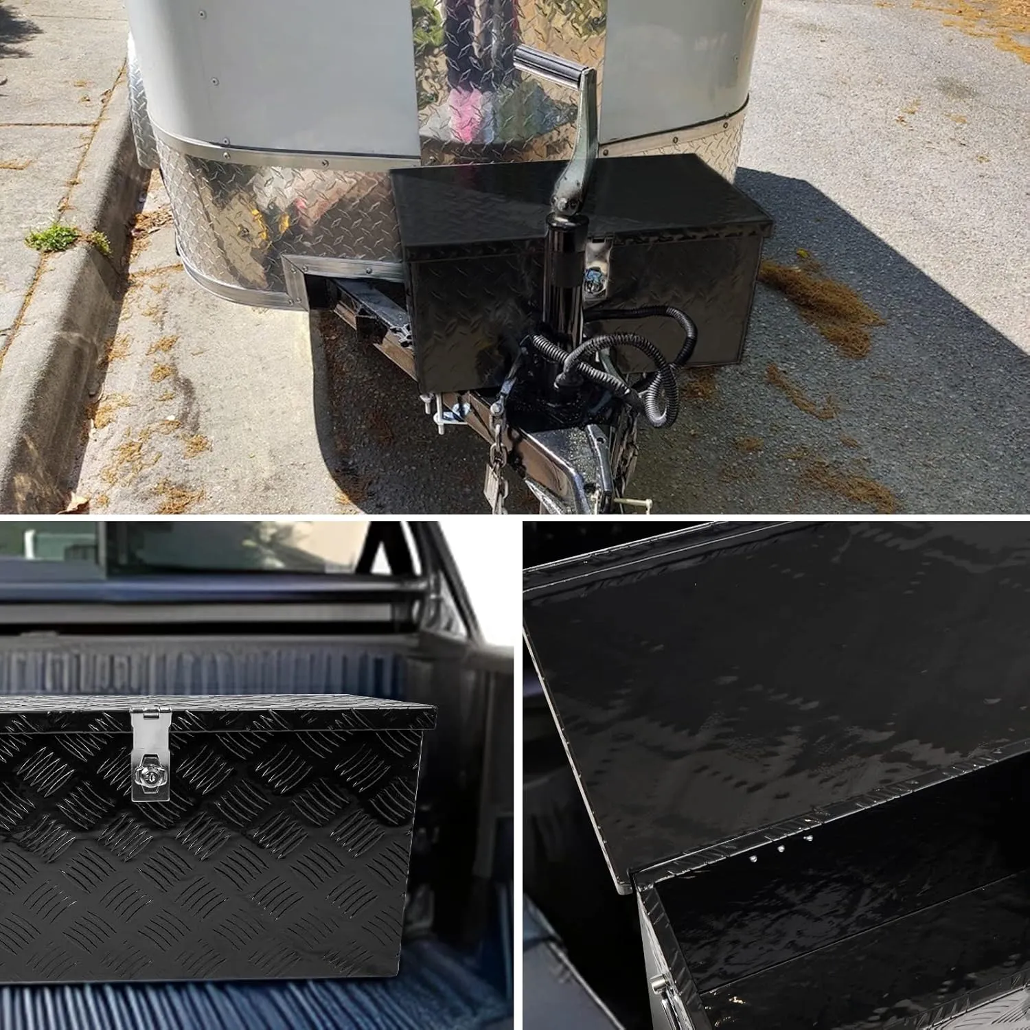 24 Inch Tool Box Flatbox Truck Bed Toolbox,RV Storage Organizer,Truck Tools Chest Box With Side Handle & Lock Key Compatible with Trailer Pickup,Black Aluminum 5 BarTread ToolBox(24"x10"x11")