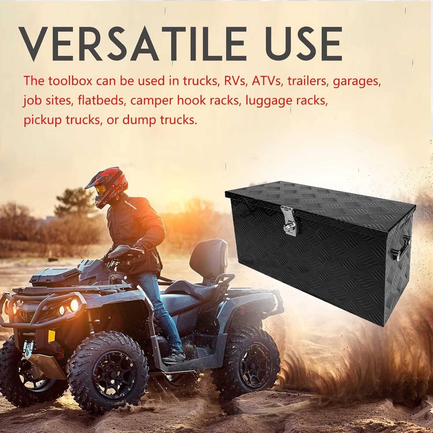 24 Inch Tool Box Flatbox Truck Bed Toolbox,RV Storage Organizer,Truck Tools Chest Box With Side Handle & Lock Key Compatible with Trailer Pickup,Black Aluminum 5 BarTread ToolBox(24"x10"x11")