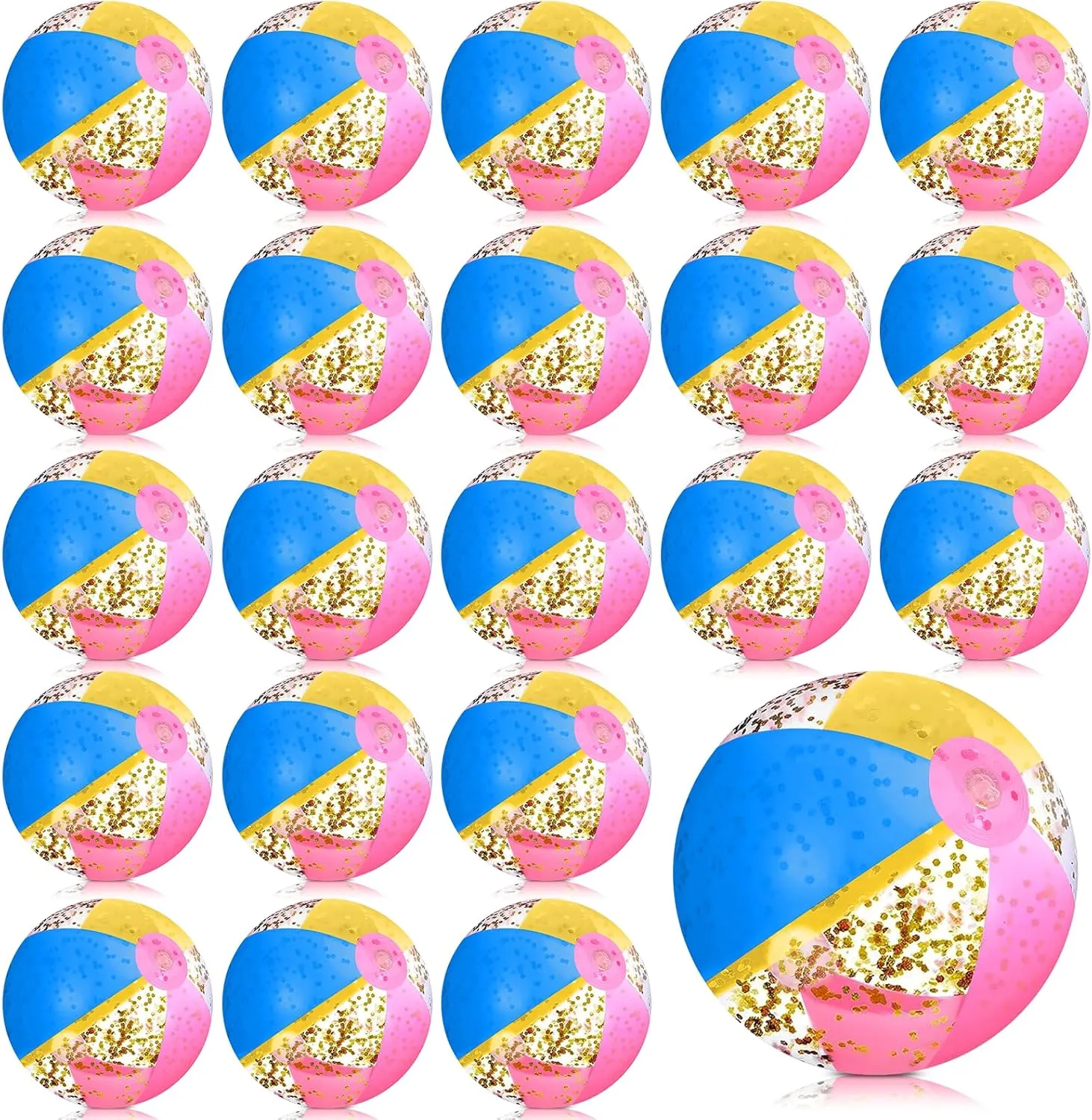 24 Pcs 16 Inch Inflatable Glitter Beach Ball Bulk Large Swimming Pool Party Balls Jumbo Pool Balls Blow Up Pool Balls Swimming Pool Party Balls for Summer Pool Beach Party Favor Supplies