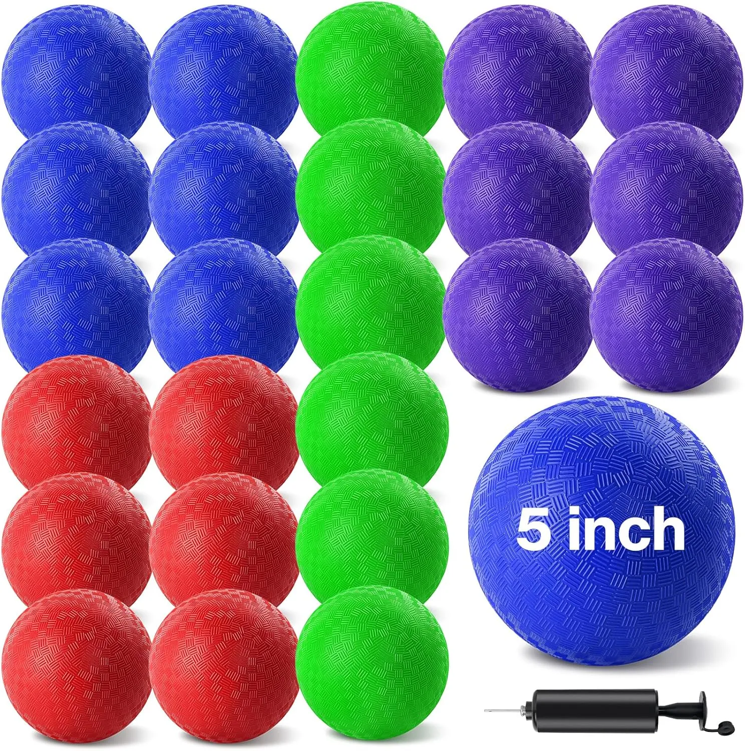 24 Pcs Dodgeballs 5 Inch Playground Ball Kickball Inflatable Rubber Handball Bouncy Dodge Ball with 1 Hand Pump for Outdoors Ball Games Gym Camps Picnic