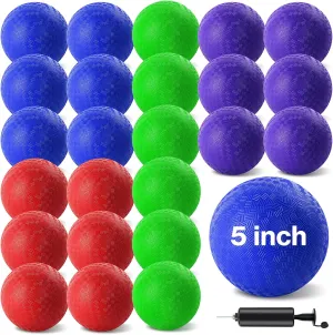 24 Pcs Dodgeballs 5 Inch Playground Ball Kickball Inflatable Rubber Handball Bouncy Dodge Ball with 1 Hand Pump for Outdoors Ball Games Gym Camps Picnic