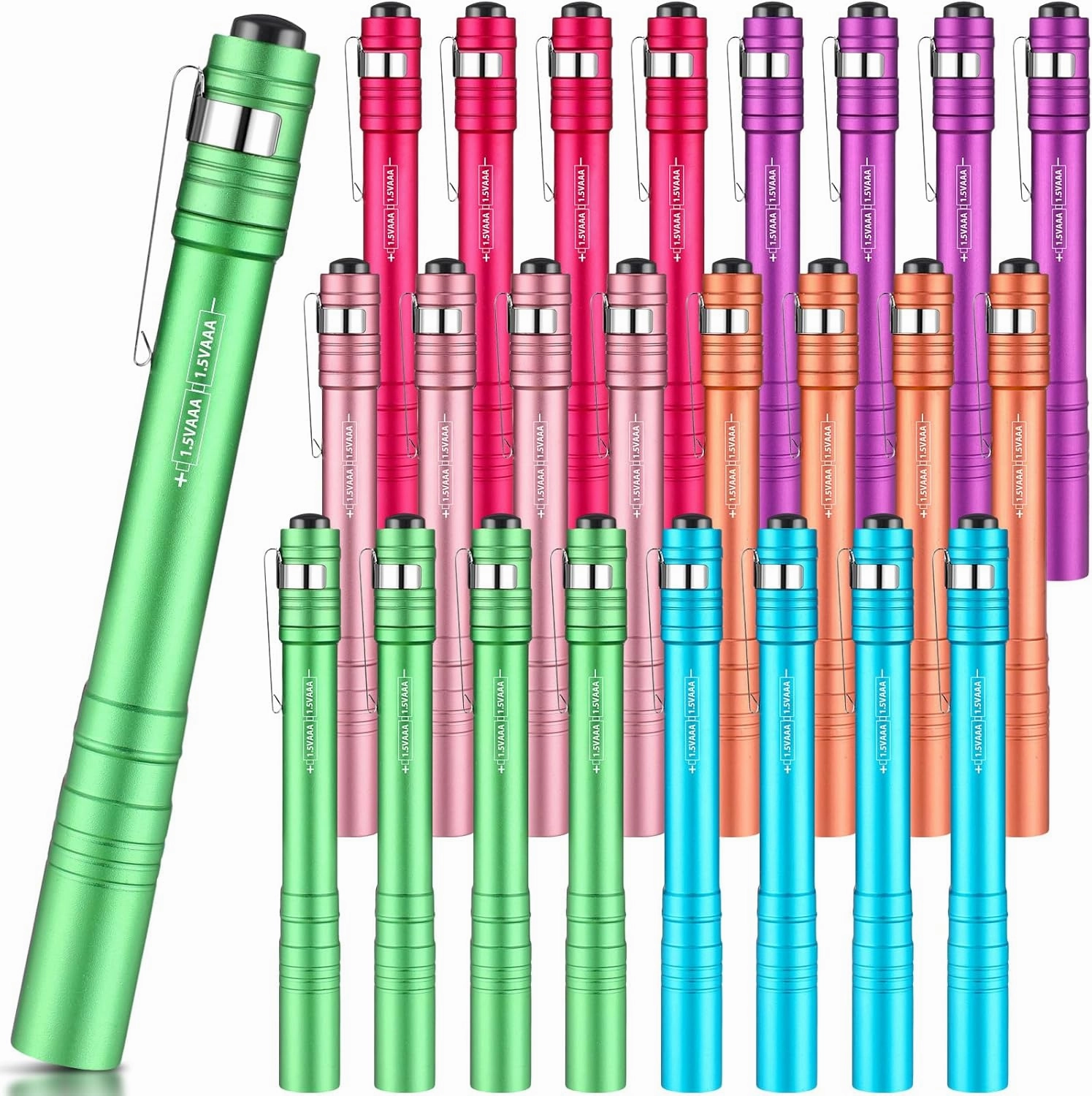 24 Pack Mini Pen Flashlights Bulk LED Pen Lights Aluminum Pocket Flashlights with Clips Small Handheld Torches Gifts for Nurses Camping Hiking Emergency Outdoor (Multicolor)