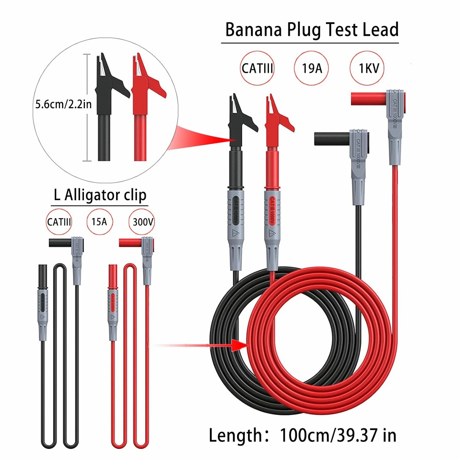 24 Pcs Multimeter Test Leads Set with Alligator Clips, Insulation Piercing Test Clip and Test Probes 1000V 10A CAT III for Fluke, KAIWEETS, INNOVA Multimeter, Voltmeter, Clamp Meter