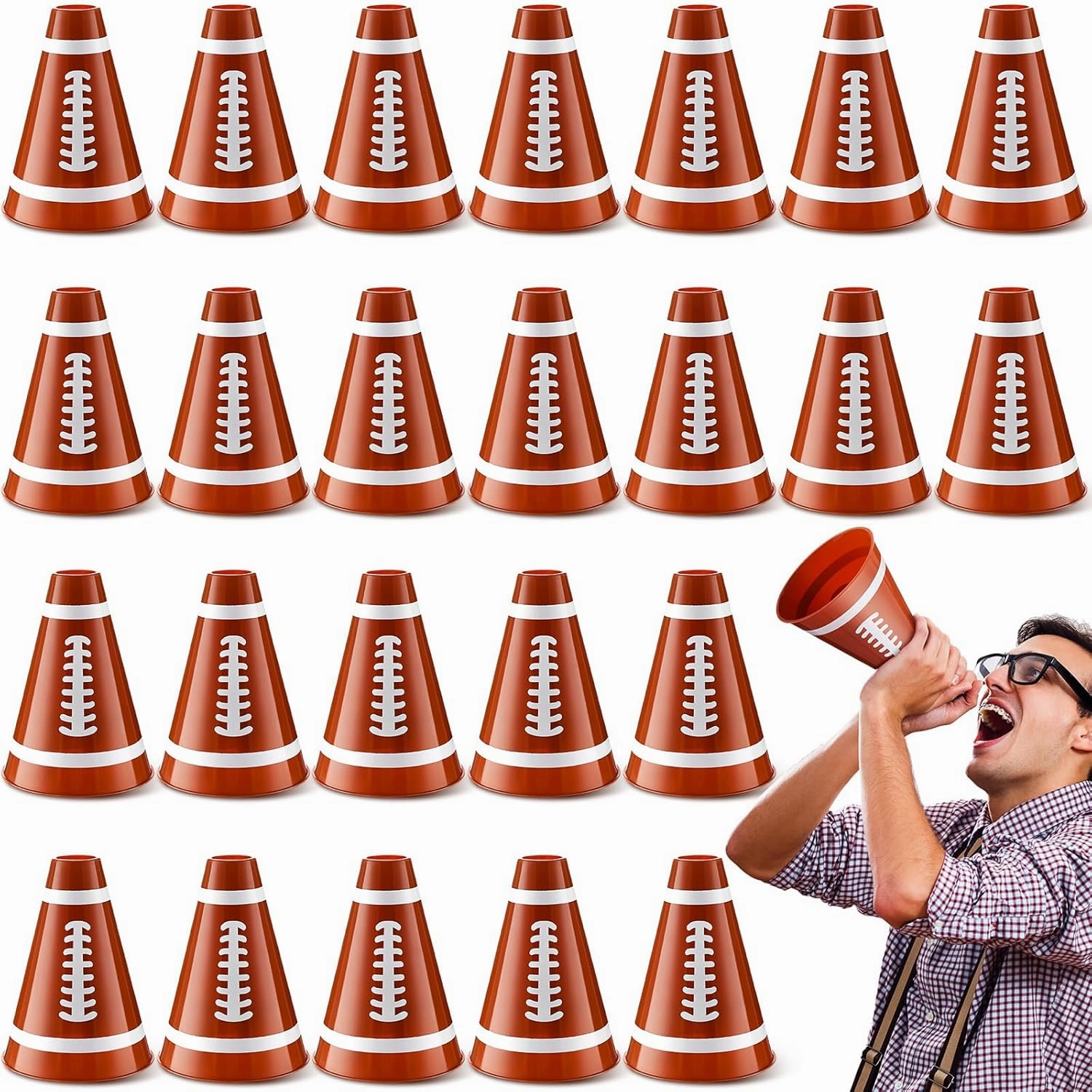24 Pcs Plastic Megaphone Football Cheer Megaphone Noisemaker Lightweight Cheerleading Small Megaphone for Football Sports Birthday Favors Outdoor Activities