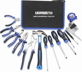 24-Piece Household Tool Kit for Men Repair Hand Tool Set Bag with Hammer, Screwdriver,Pliers, Wrench set with Storage Bag