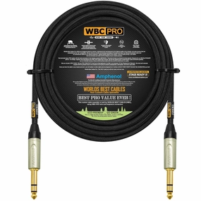 25 Foot - WBC-PRO-Quad Ultra-Silent Ultra-Flexible Balanced Star-Quad Cable with Amphenol QS3P-AU ¼ Inch (6.35mm) Gold Straight TRS Stereo Phone Plugs & Black Tweed Jacket