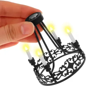 2.99 x2.36in Mini Chandelier 1: 12 Dollhouse Miniature Ceiling Lamp Hanging Lamp Model 4 Heads Mini LED Pendant Light for Dollhouse Decoration Accessories(Black，for 4 Years Old )