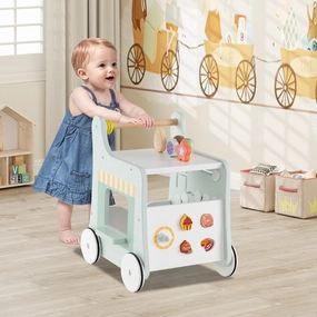 2-in-1 Baby Walker with Storage and Ice Creams for 1  Years Old-Light Green