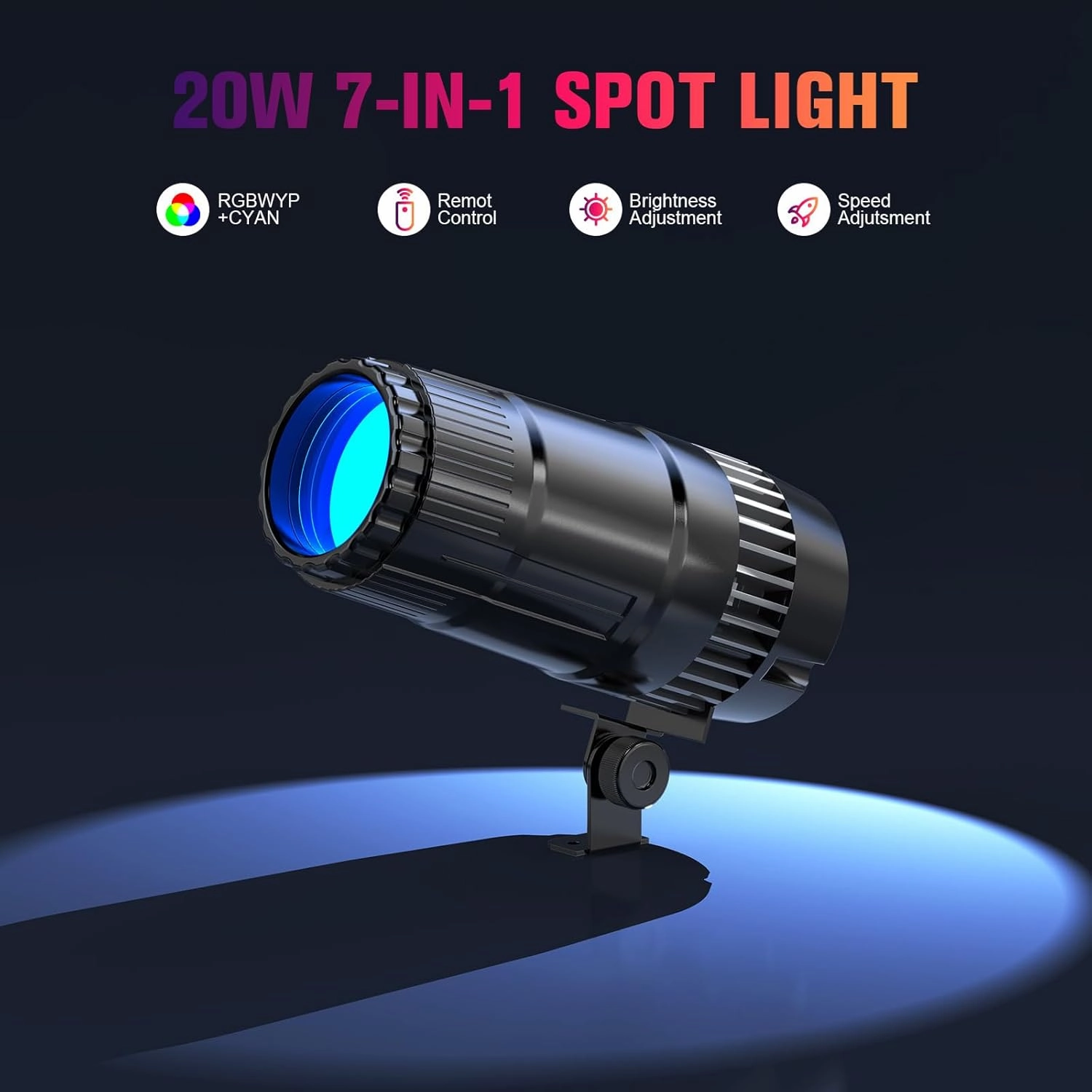 2 Pack 20W Pinspot Light with Remote,RGBWYP Cyan LED Beam Spot Lights,Ultra Bright Mirror Disco Ball Spotlight Stage Light for DJ Disco Party Bar Club Show Wedding Children's Theater