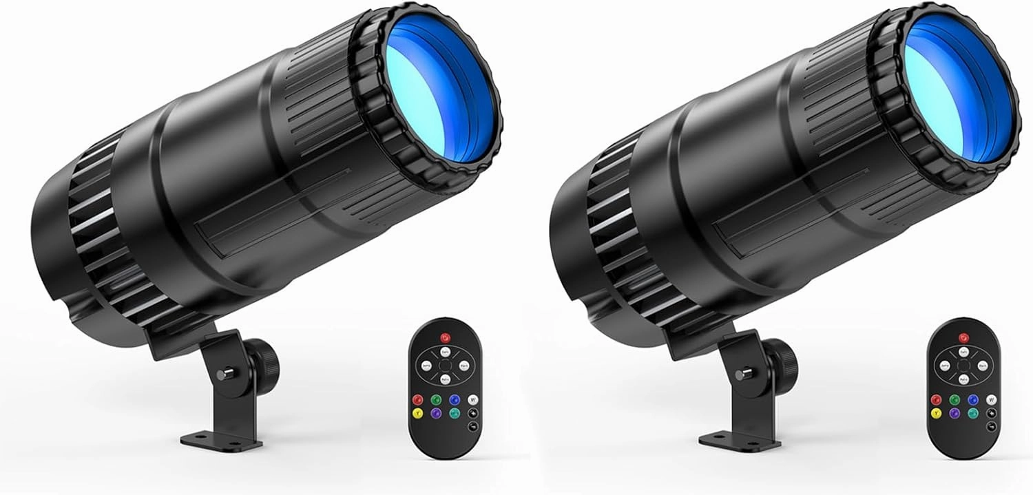 2 Pack 20W Pinspot Light with Remote,RGBWYP Cyan LED Beam Spot Lights,Ultra Bright Mirror Disco Ball Spotlight Stage Light for DJ Disco Party Bar Club Show Wedding Children's Theater