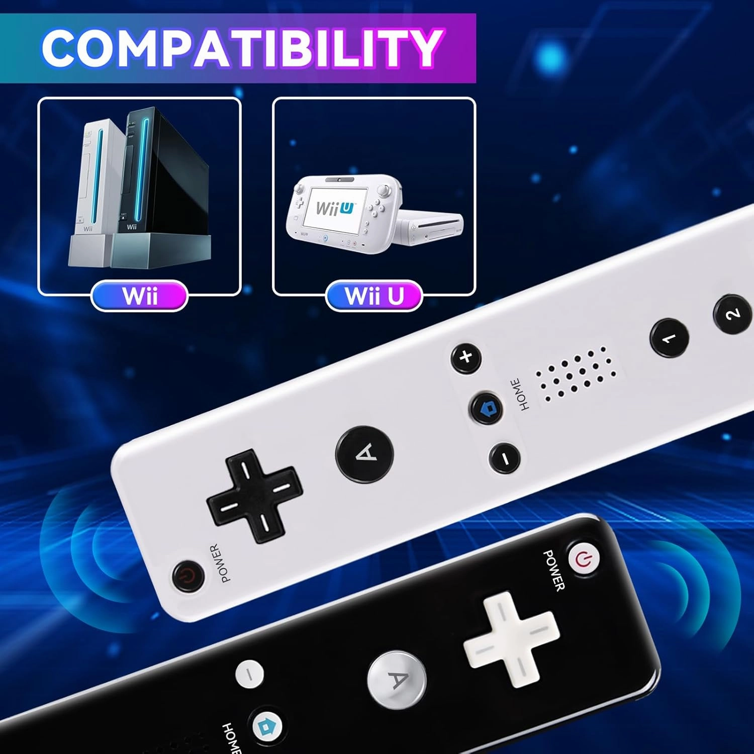 2 Pack Wii Controllers with Motion Plus, includes Black and White Wii Remotes and Wii Nunchucks