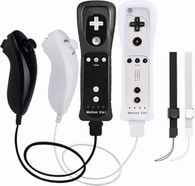 2 Pack Wii Controllers with Motion Plus, includes Black and White Wii Remotes and Wii Nunchucks