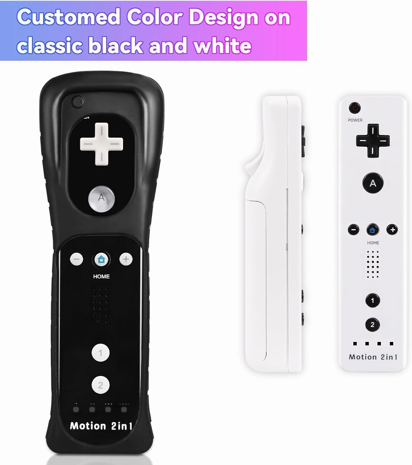 2 Pack Wii Controllers with Motion Plus, includes Black and White Wii Remotes and Wii Nunchucks
