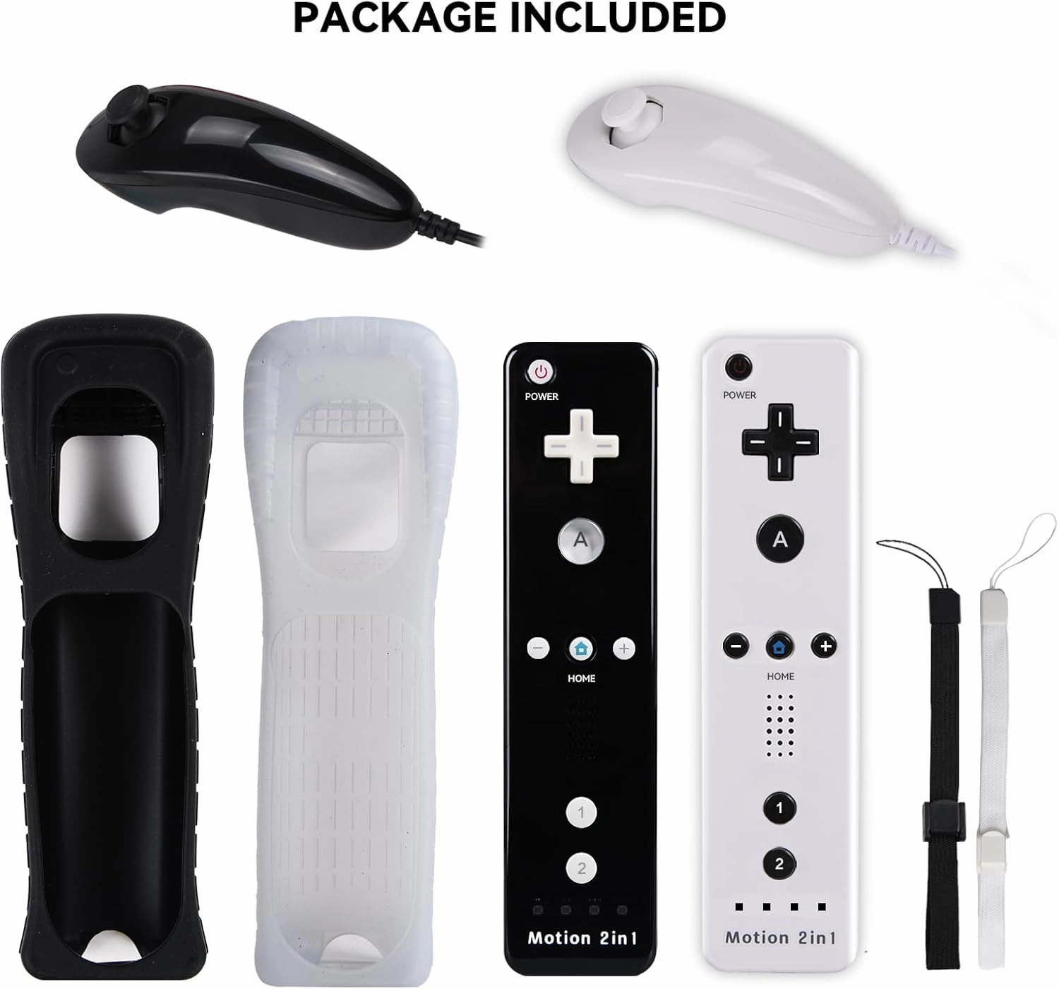 2 Pack Wii Controllers with Motion Plus, includes Black and White Wii Remotes and Wii Nunchucks