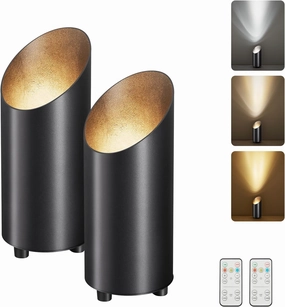 2 Pack Wireless Battery Operated Spotlights Indoor with Remote, Mini Black Cordless Rechargeable Floor Can Lights, Small Dimmable Timer LED Accent Uplight for Corner Home Plant Artwork