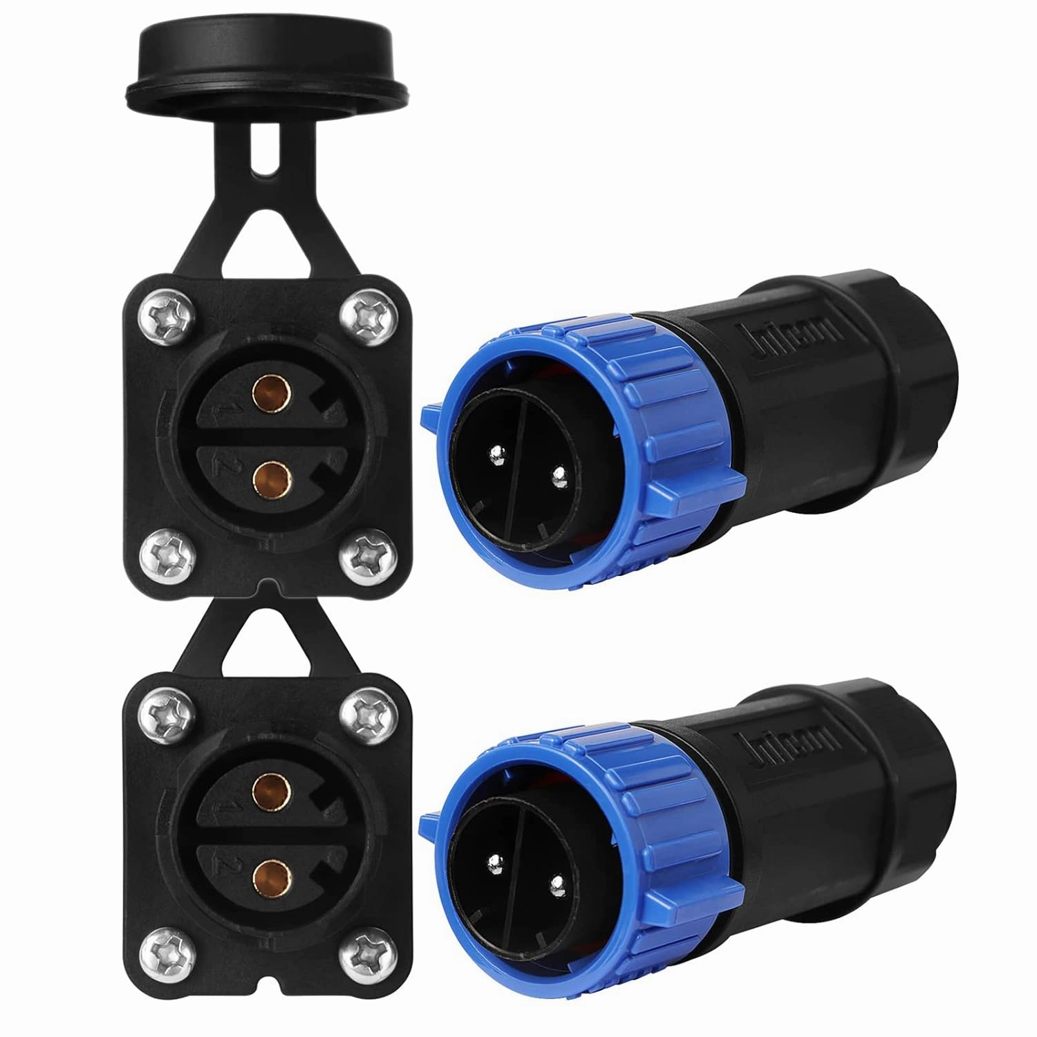 2 Pin 50Amp Trolling Motor Plug Receptacle Set, 12/24/36/48 Volt Marine Boat Power Waterproof IP67 Connector Trolling Boat Plug for Trolling Motors Compatible with 6/8 AWG Wire Blue 2 Pack
