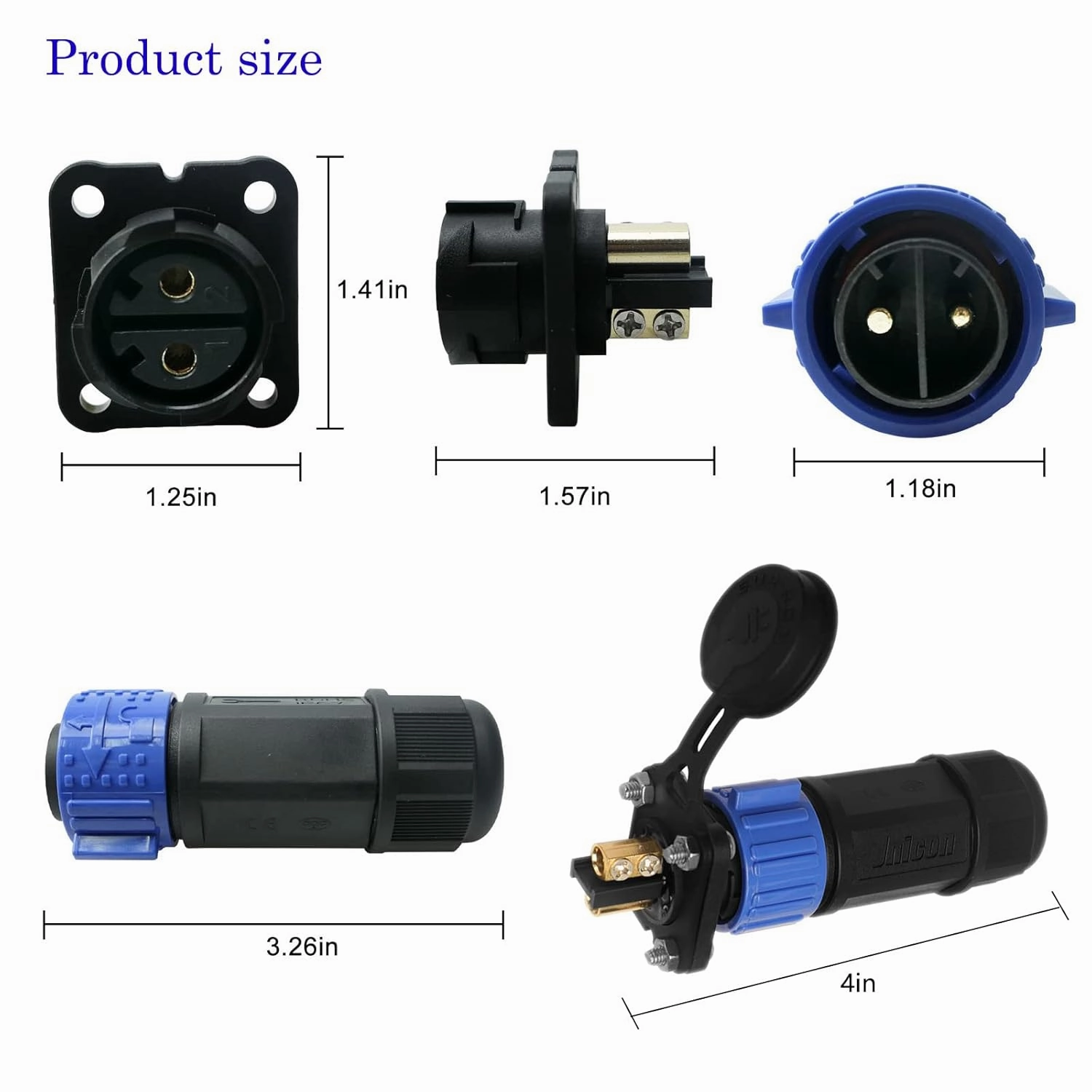 2 Pin 50Amp Trolling Motor Plug Receptacle Set, 12/24/36/48 Volt Marine Boat Power Waterproof IP67 Connector Trolling Boat Plug for Trolling Motors Compatible with 6/8 AWG Wire Blue 2 Pack
