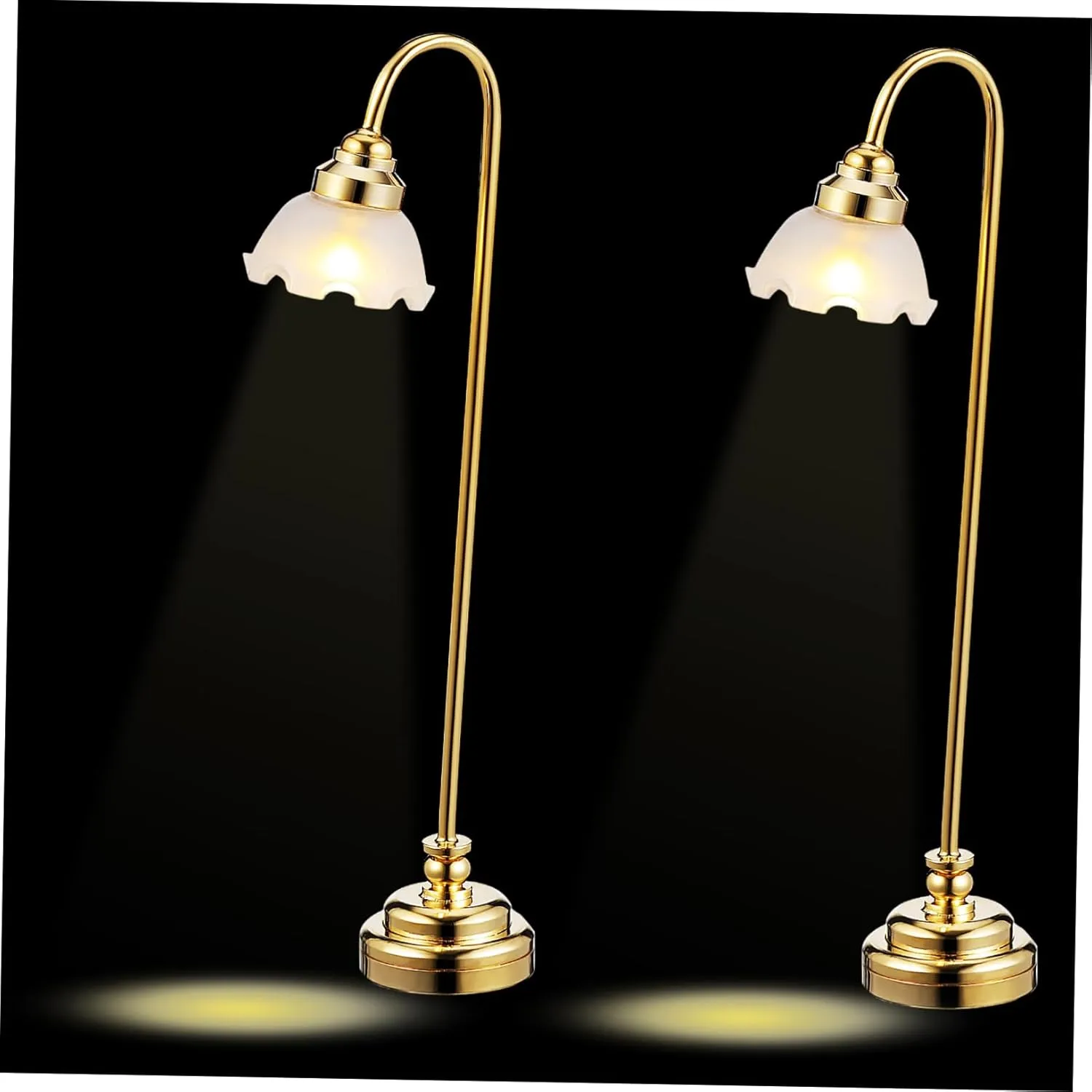 2pcs Mini Dollhouse Lamp Elegant Flower Shade Table Lighting for Dollhouse Decoration Battery Operated Plated