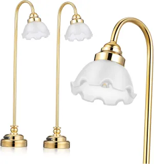 2pcs Mini Dollhouse Lamp Warm Ambient Lighting Table Lamps for Dollhouse Furniture Decoration Plated Battery Operated Cozy Atmosphere