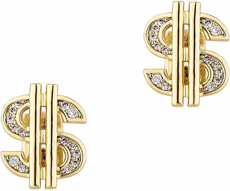 2PCS New Gold Plated Gold Dollar Shape Hip Hop Grillz Teeth Single Teeth Grillz Cap Top or Bottom Grills for Men and women