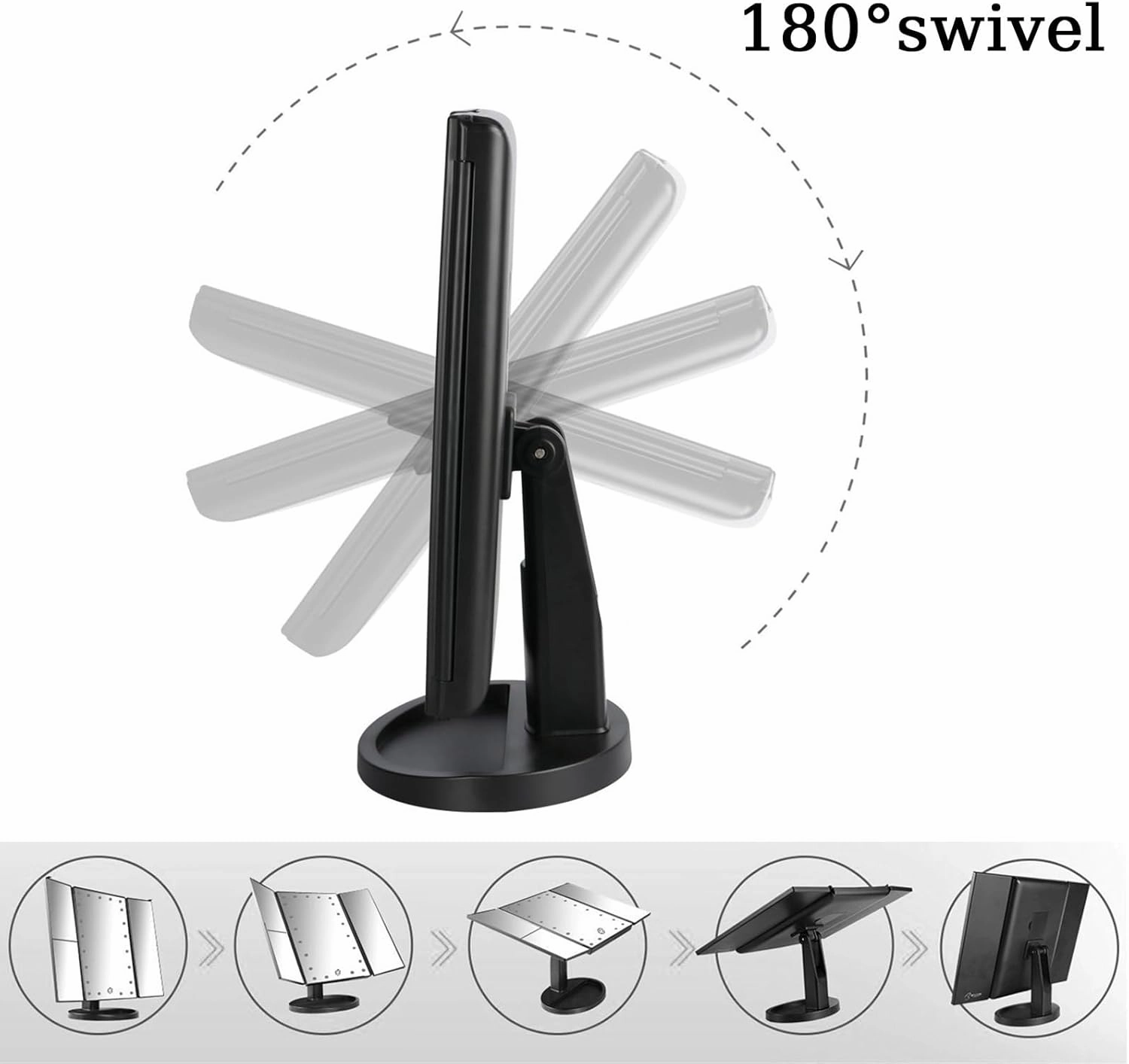 34.5×24cm/13.6×9.4in Vanity Mirror with Stand, Portable Tri-fold Makeup Mirror, 2X 3X 10X Magnification Mirror, with 22 LEDs Light and Touch Button(Black)