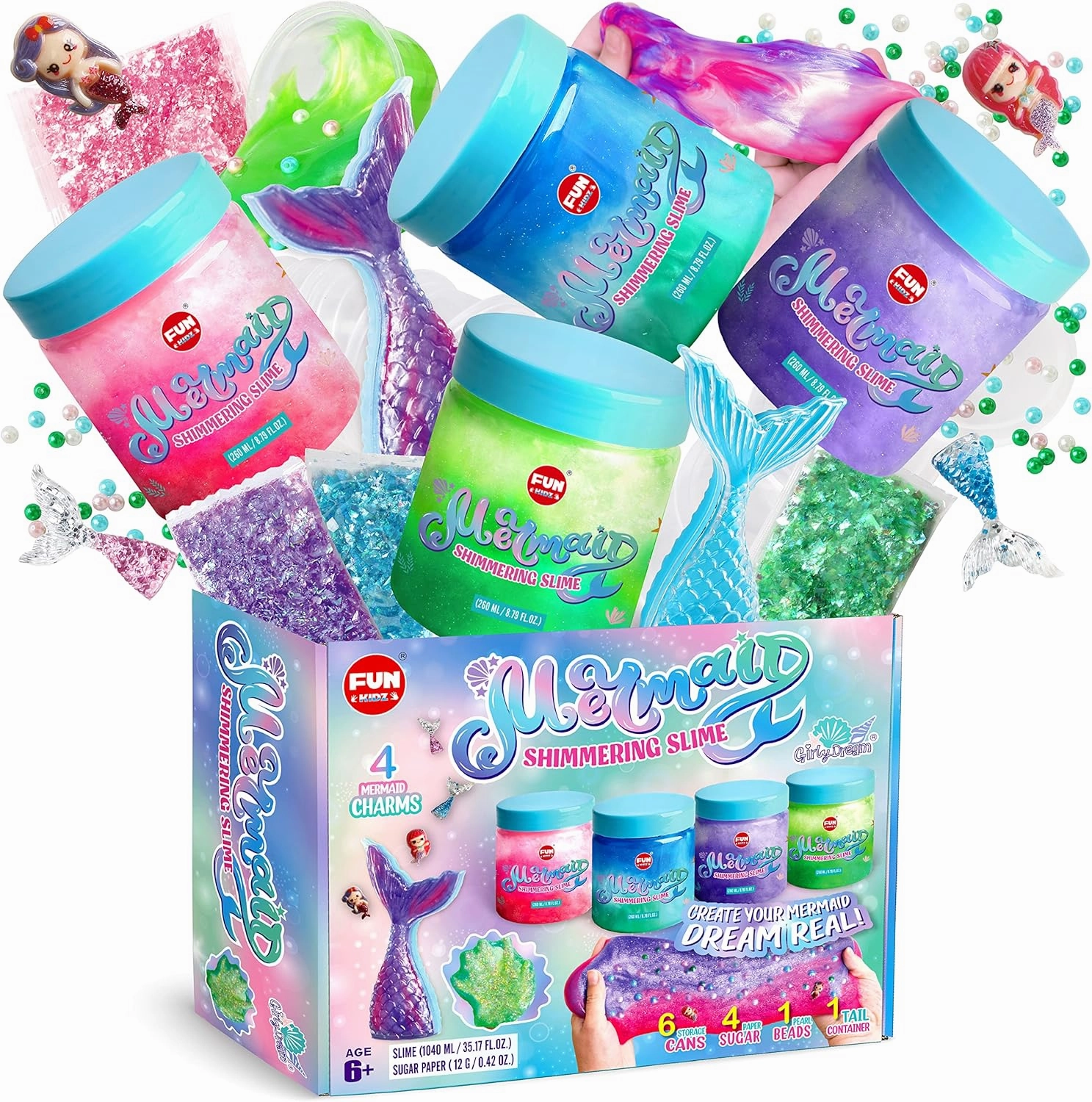 35.16 FL OZ Summer Mermaid Slime Toy for Girls Ages 6-8, FunKidz Big Premade Shimmer Sparkle Glitter Kid Slime Pack Birthday Party Gift