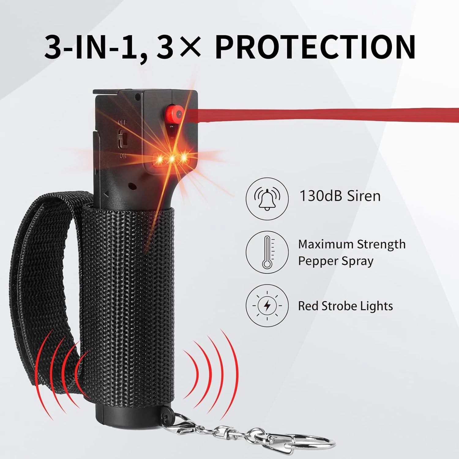 3-in-1 Pepper Spray Self Defence Personal Alarm Set for Women, Max Strength Pepper Gel & Strobe Lights & 130 dB Siren, UV Marking Dye & Flip-top Cap & Adjustable Hand Strap for Runner Jogger