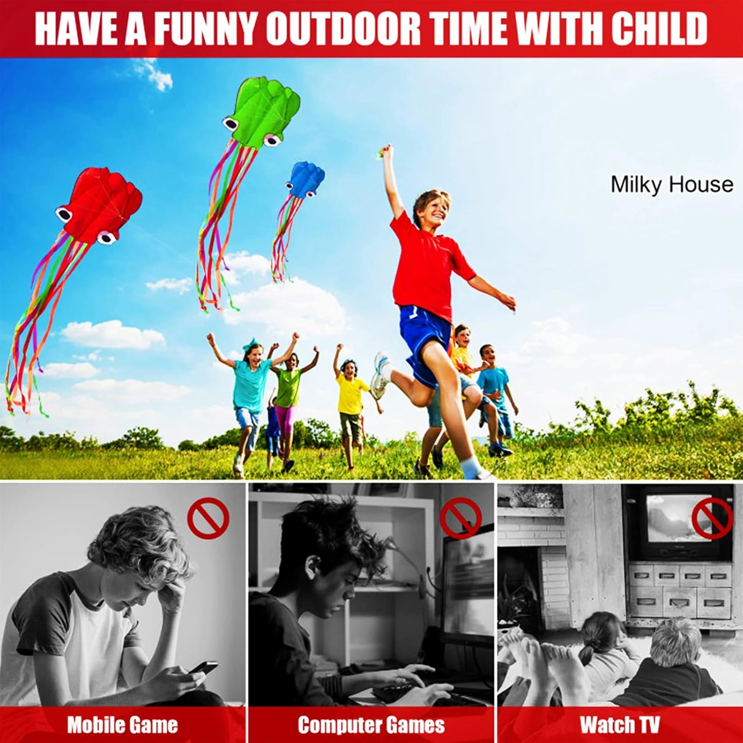 3 Pack Octopus Kite - 3D Beach Kites for People & Kids (Blue, Green, Red) - Easy to Fly, Kite Kit with 100M String