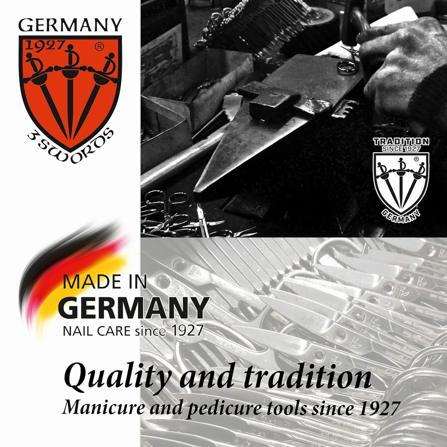 3 Swords Germany - brand quality 5 piece manicure pedicure grooming kit set for professional finger & toe nail care with synthetic leather case black - Made in Germany