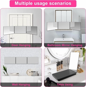3 Way Adjustable Mirror for Self Hair Cutting, 360° Rotating Door-Hanging Design with Hook, Perfect for DIY Haircuts, Makeup, and Grooming
