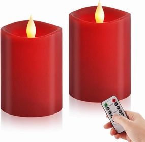 3″x4″ Flickering Flameless Candles Set of 2, 2AA Battery Life 600 Hours Battery Candles Flickering with Timer,4 inch Flameless Candles with Remote for Indoor/Outdoor, Red
