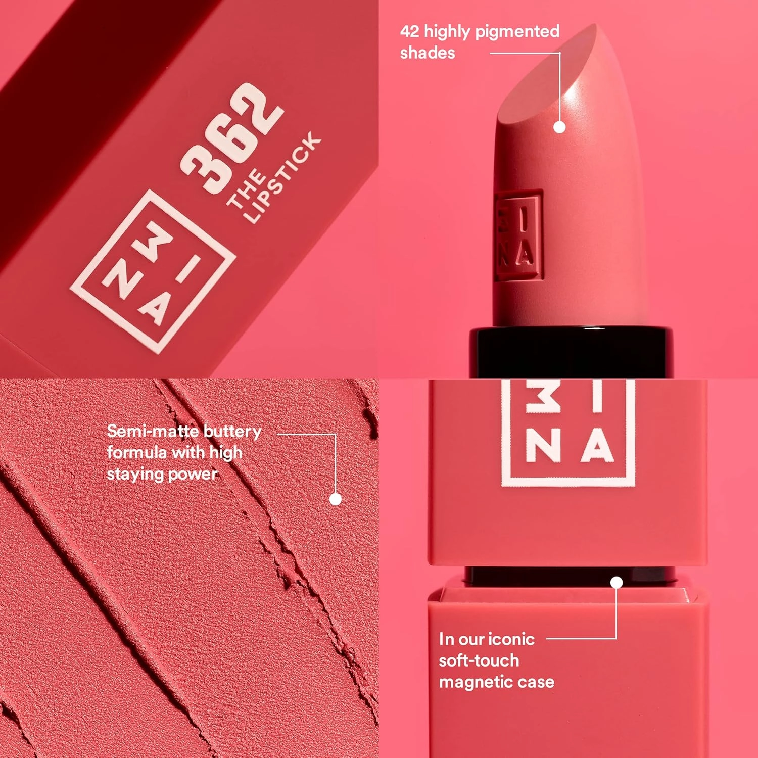 3INA MAKEUP - Vegan & Cruelty Free - The Lipstick 265 - Brown - 5h Lasting - Highly Pigmented Matte - Vanilla Scented - Magnetic Cap