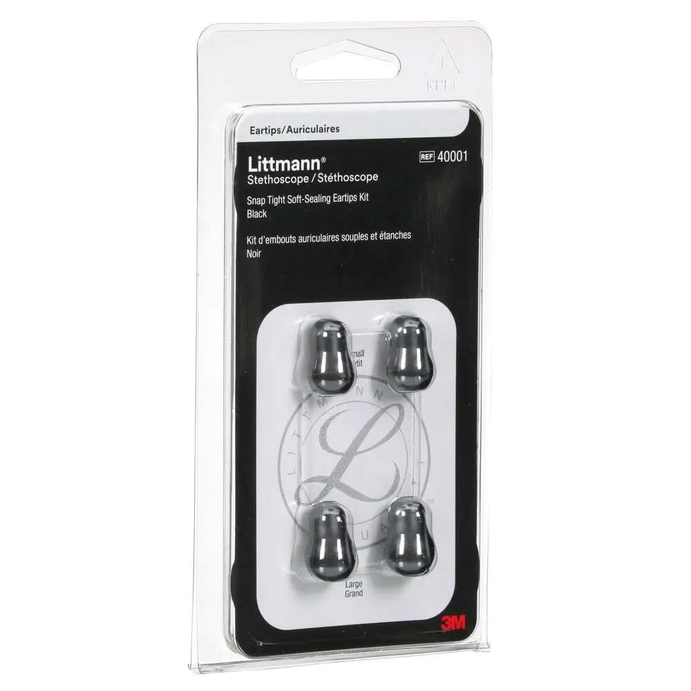 3M™ Littmann® Stethoscope Spare Parts Kit, Snap Tight Soft-Sealing Eartips, Black, Large and Small, 40001