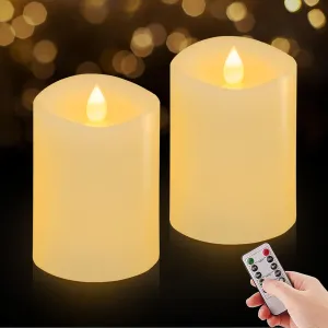 3x4 Flickering Flameless Candles Set of 2, 2AA Battery Life 600 Hours Battery Candles Flickering with Timer,4 inch Flameless Candles with Remote for Indoor/Outdoor, White