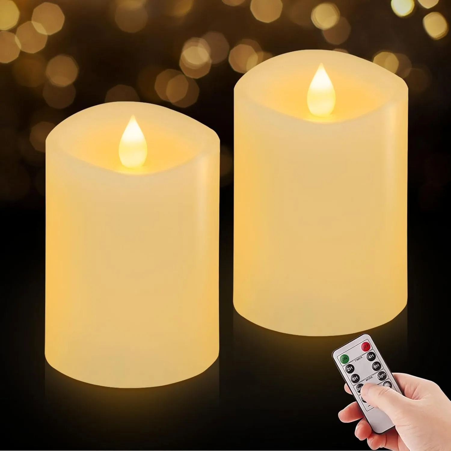3x4 Flickering Flameless Candles Set of 2, 2AA Battery Life 600 Hours Battery Candles Flickering with Timer,4 inch Flameless Candles with Remote for Indoor/Outdoor, White