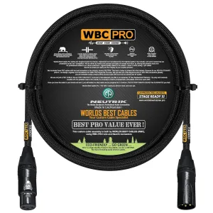 4 Foot - WBC-PRO-Quad Ultra-Silent Ultra-Flexible Balanced Star-Quad Cable with Neutrik Male & Female XLR Plugs & Black Tweed Jacket