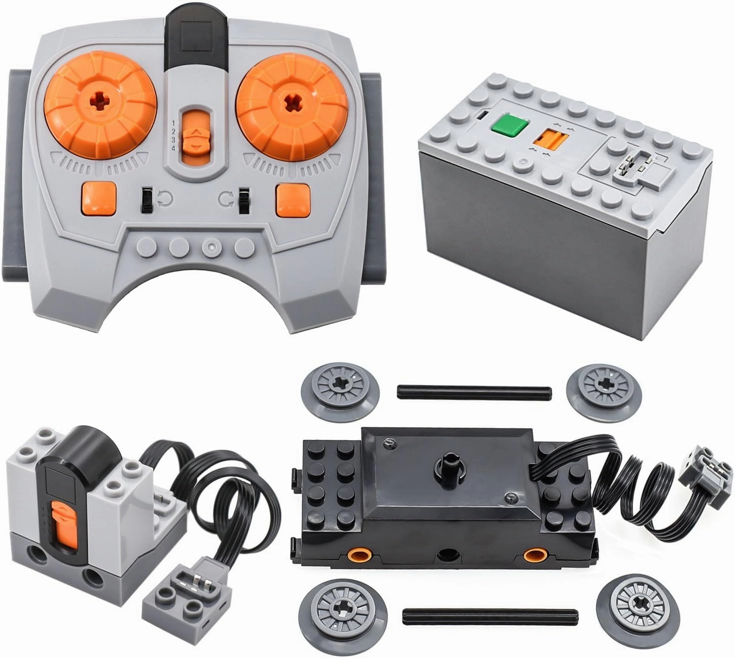 4-in-1 Train Motor Set Remote Control Kit Technical Parts, MOC Control Function Power Functions for STEM Assembled Building Block