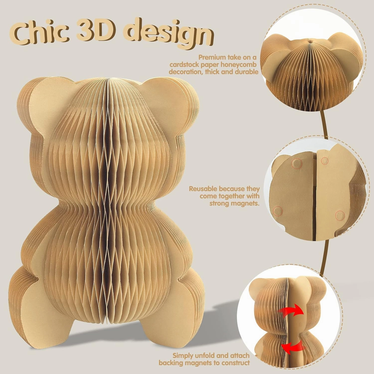 4 Pcs Bear Honeycomb Centerpieces, 10" Cute Bear Table Toppers for We Can Bearly Wait Baby Shower Decorations, Bear Themed Birthday Party Supplies