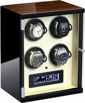 4 Watch Winder for Automatic Watches with Quite Motor-Unique 5 Rotation Modes LED Lighting and Touch Screen with Remote Control Anti-Magnetic Design