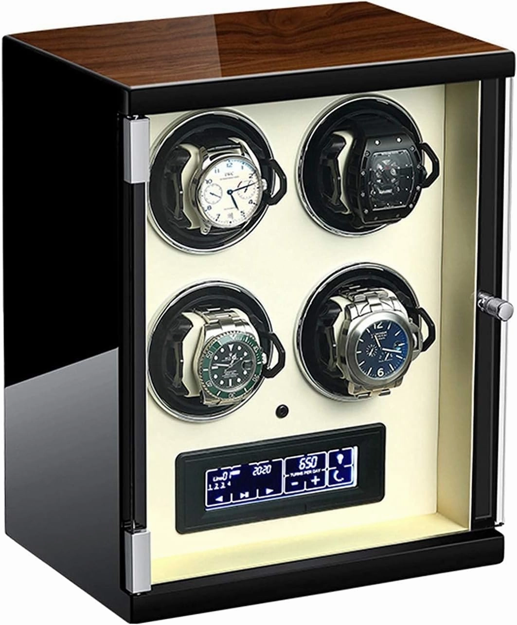 4 Watch Winder for Automatic Watches with Quite Motor-Unique 5 Rotation Modes LED Lighting and Touch Screen with Remote Control Anti-Magnetic Design